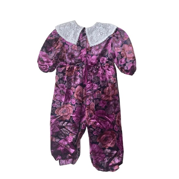Kalula Kids Romper 18 Months Toddler Vintage Floral Purple Velour Velvety - Picture 3 of 3